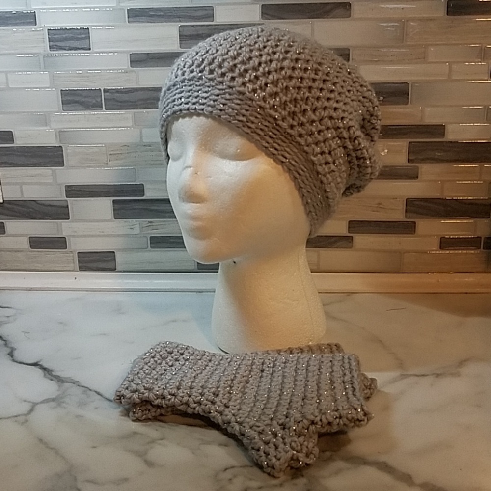 Handmade Slouchy Hat and Fingerless Gloves set